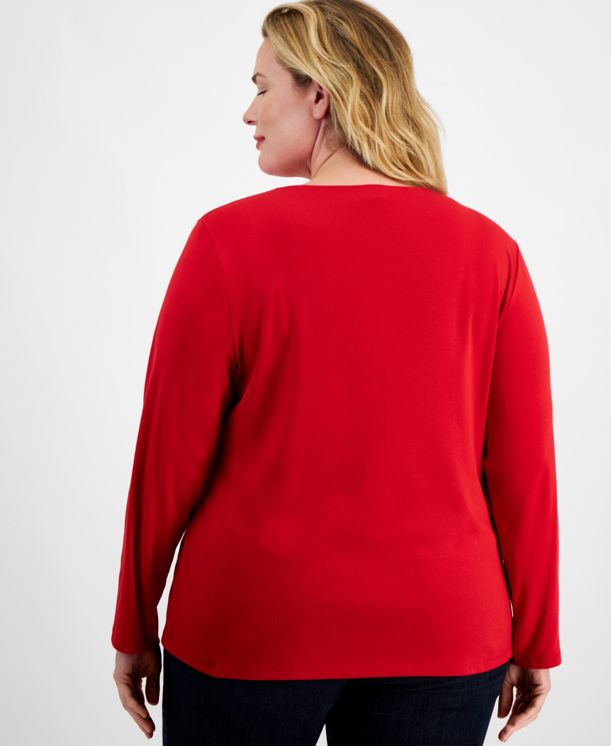 Holiday Lane Plus Size Festive Tree Long-Sleeve Top, Created for Macy's