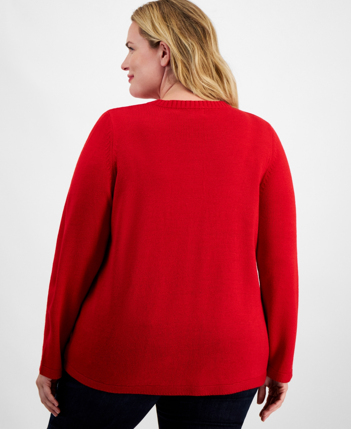 Holiday Lane Plus Size Penguin Appliqued Crewneck Sweater, Created for Macy's