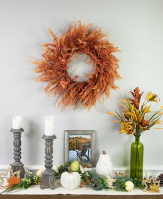 Peachy Pampas Grass Artificial Fall Harvest Wreath 24-Inch - Unlit