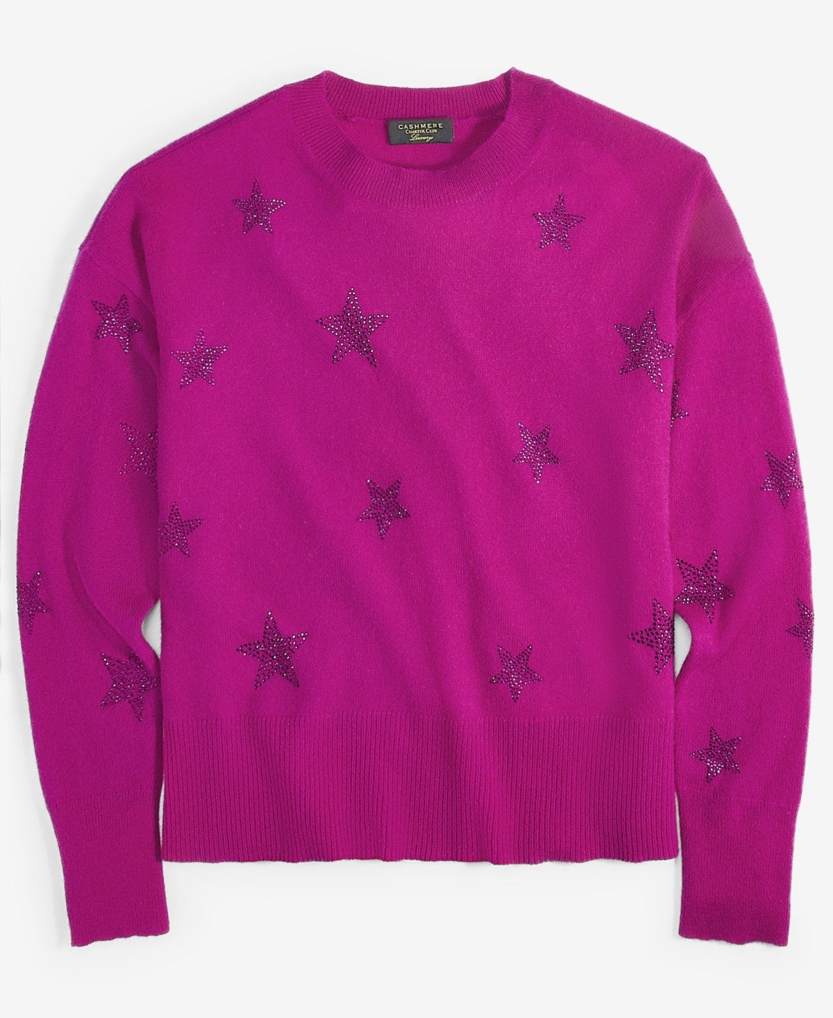 Charter Club Women's Embellished Star Long-Sleeve 100% Cashmere Sweater, Created for Macy's