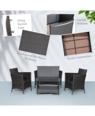 4 Pieces Patio Conversation Set with Soft Cushions and Tempered Glass Tabletop