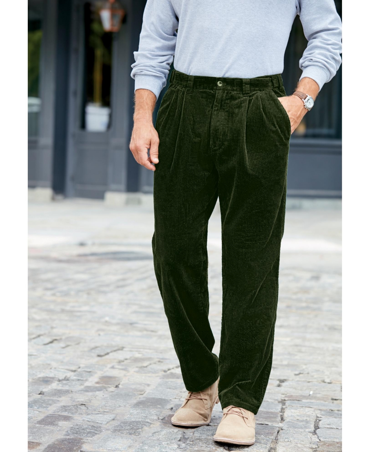 KingSize Men's Big & Tall Expandable Waist Corduroy Pleat-Front Pants