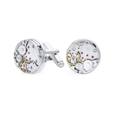 Мужские запонки Bling Jewelry Mechanic Steampunk Moving Gears Wheel Cufflinks Silver Gold Stainless Steel, цвет: Разноцветный