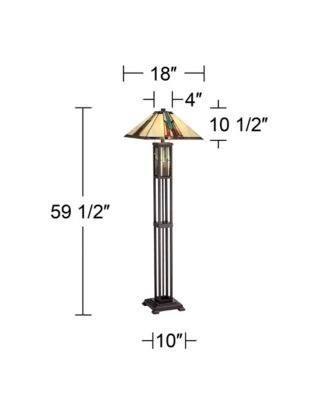 Ranier Rustic Mission Floor Lamp 59 1/2" Tall Bronze with LED Nightlight Stained Art Glass Shade for Living Room Bedroom Office
