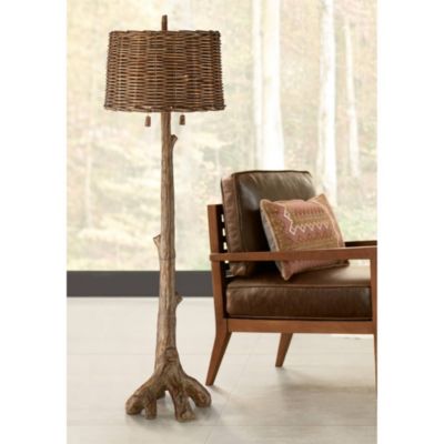 Forrest Sequoia Tree Rustic Country Cottage Floor Lamp 61" Tall Faux Wood Brown Wicker Drum Shade for Living Room Bedroom Office House