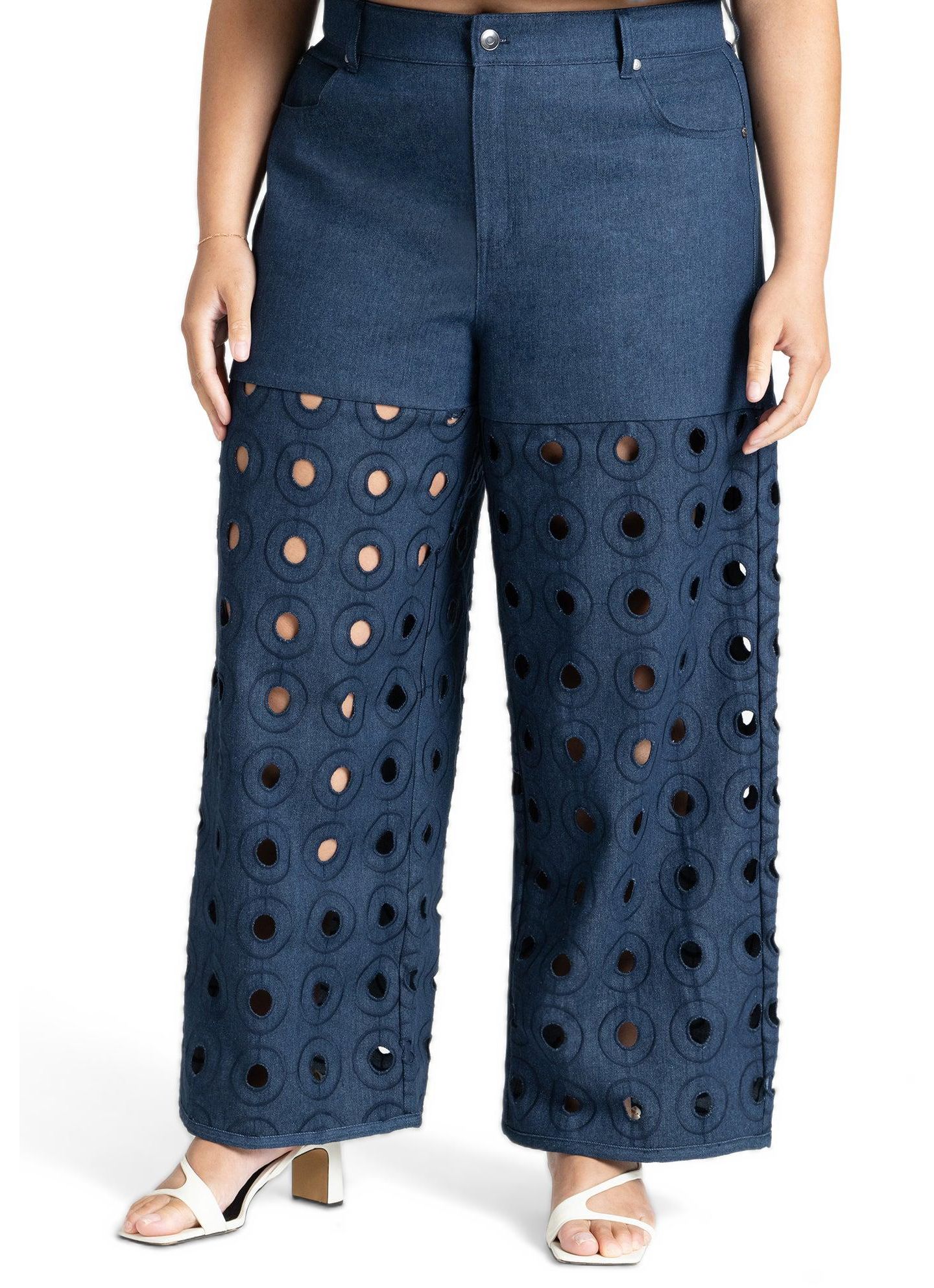 Женские брюки ELOQUII Circular Cutout Denim Pant, цвет: Тёмная варка джинсовый — фото 2