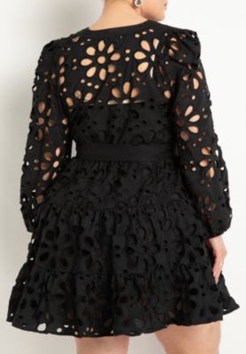 Women's Plus Size Tiered Eyelet Mini Dress