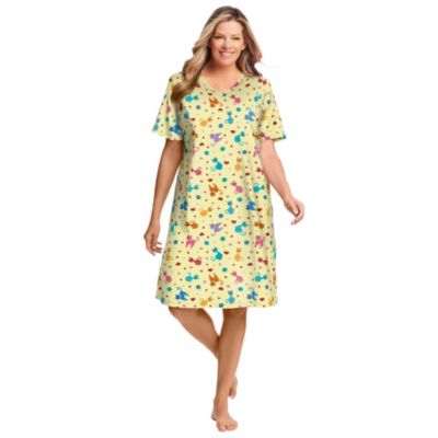Women's Dreams and Co. V-Neck Short Sleeve Knee-Length Cotton Sleepshirt