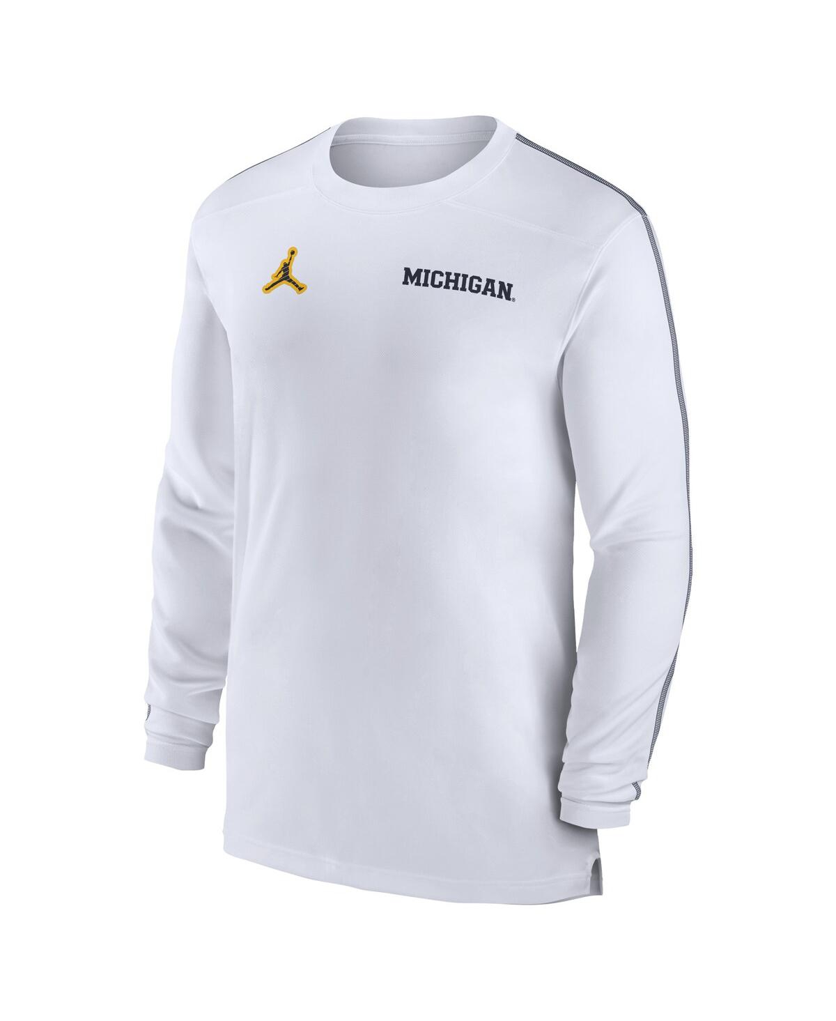 Shop Jordan Men's Michigan Wolverines 2024 Sideline Coach Uv Performance Long Sleeve T-shirt In White,navy