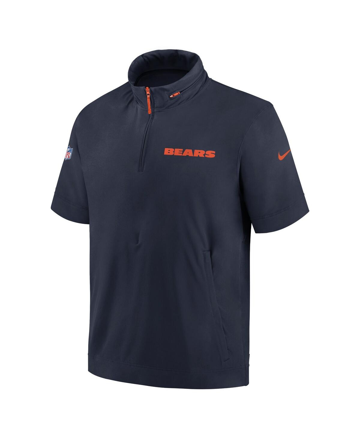 Nike Men'sChicago Bears 2024 Sideline Coach Short Sleeve Half-Zip Hoodie Jacket - Navy, Orange