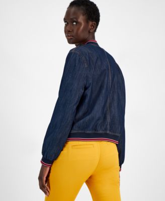 Women's Denim Snap-Front Bomber Jacket