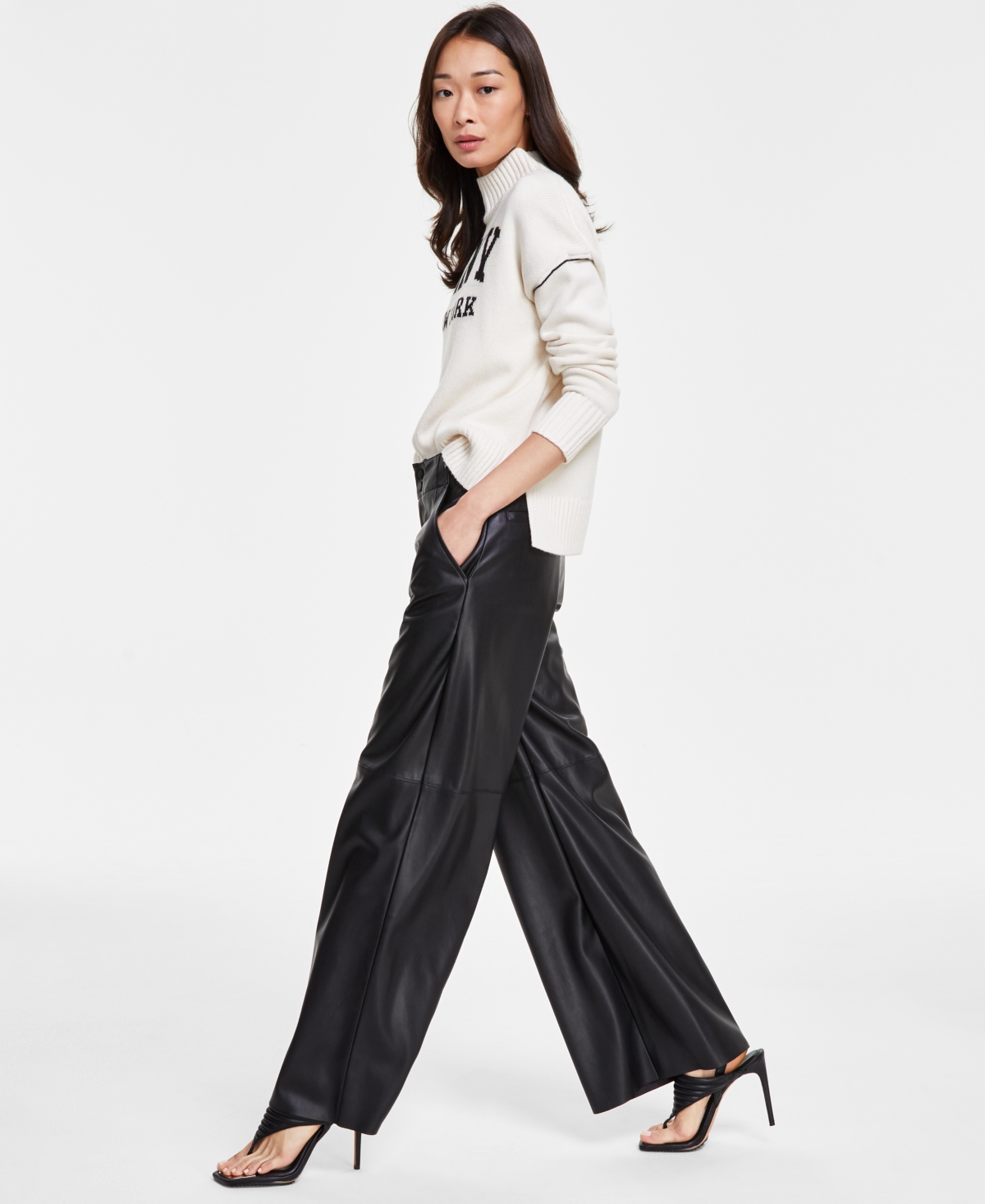 Dkny Jeans Women's Faux-Leather Wide-Leg Pants - BLK - BLACK