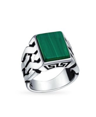 Large Rectangle Gemstone Wide Chain Link Statement Signet Ring Sterling Silver