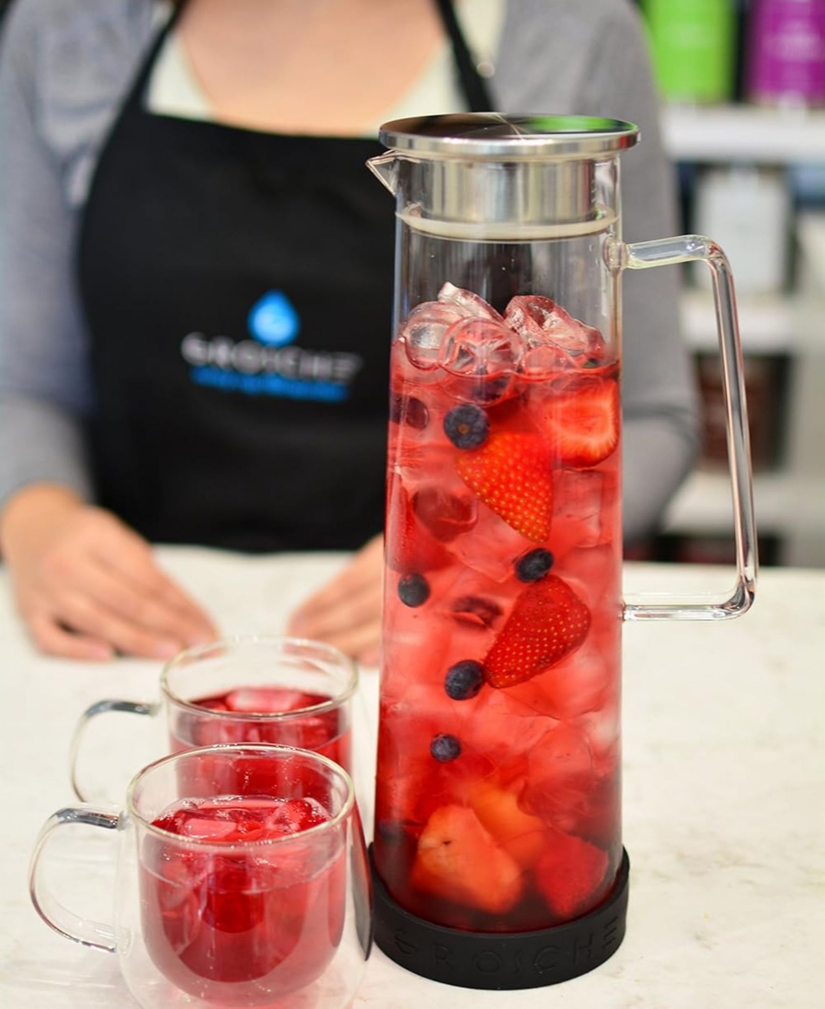 Grosche Ultimate-infusion Pour Share Set:bali Water Infuser Pitcher With 2 Sets Of Fresno Glass Mugs In Glass