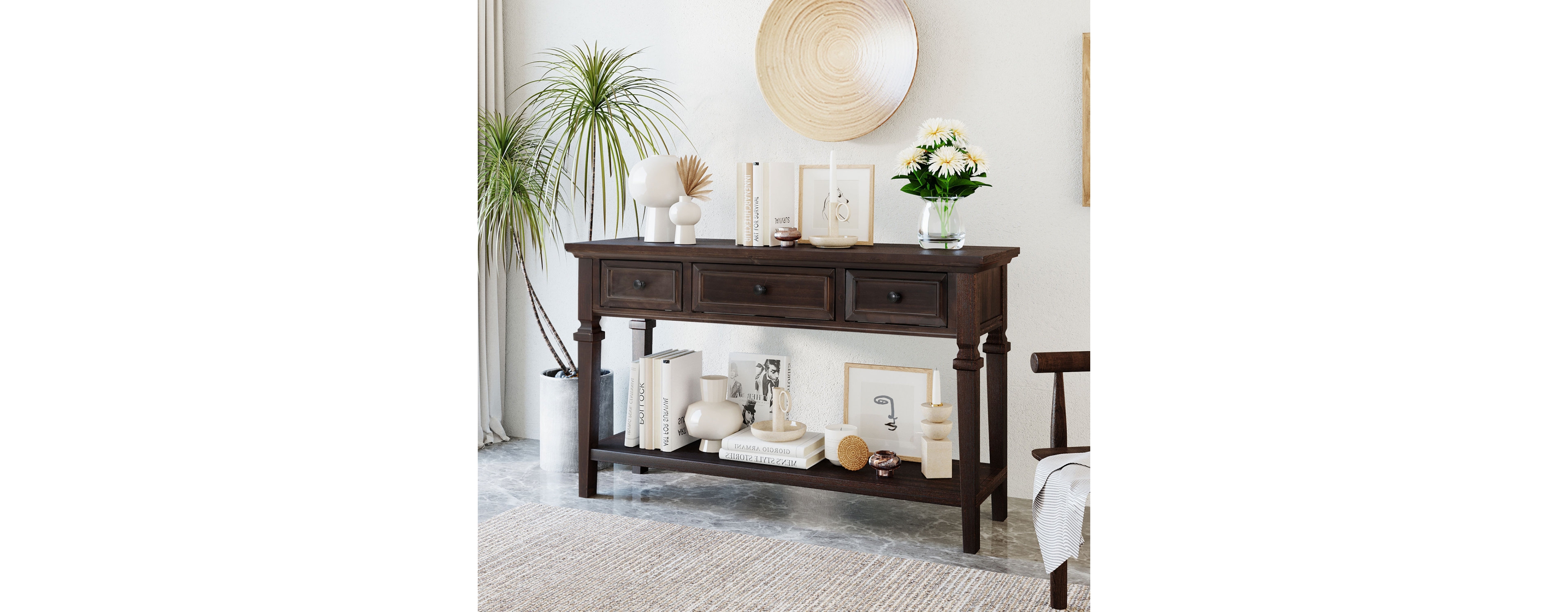 Simplie Fun Classic Retro Style Console Table With Three Top Drawers And Open Style Bottom Shelf