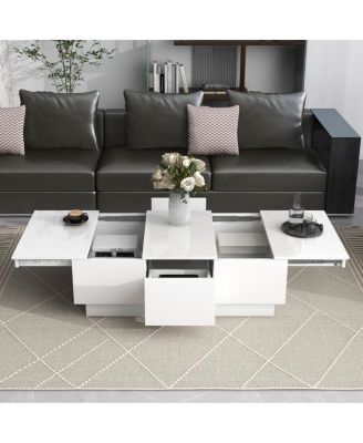 White Multi-Storage Coffee Table, 39.3"x21.6"