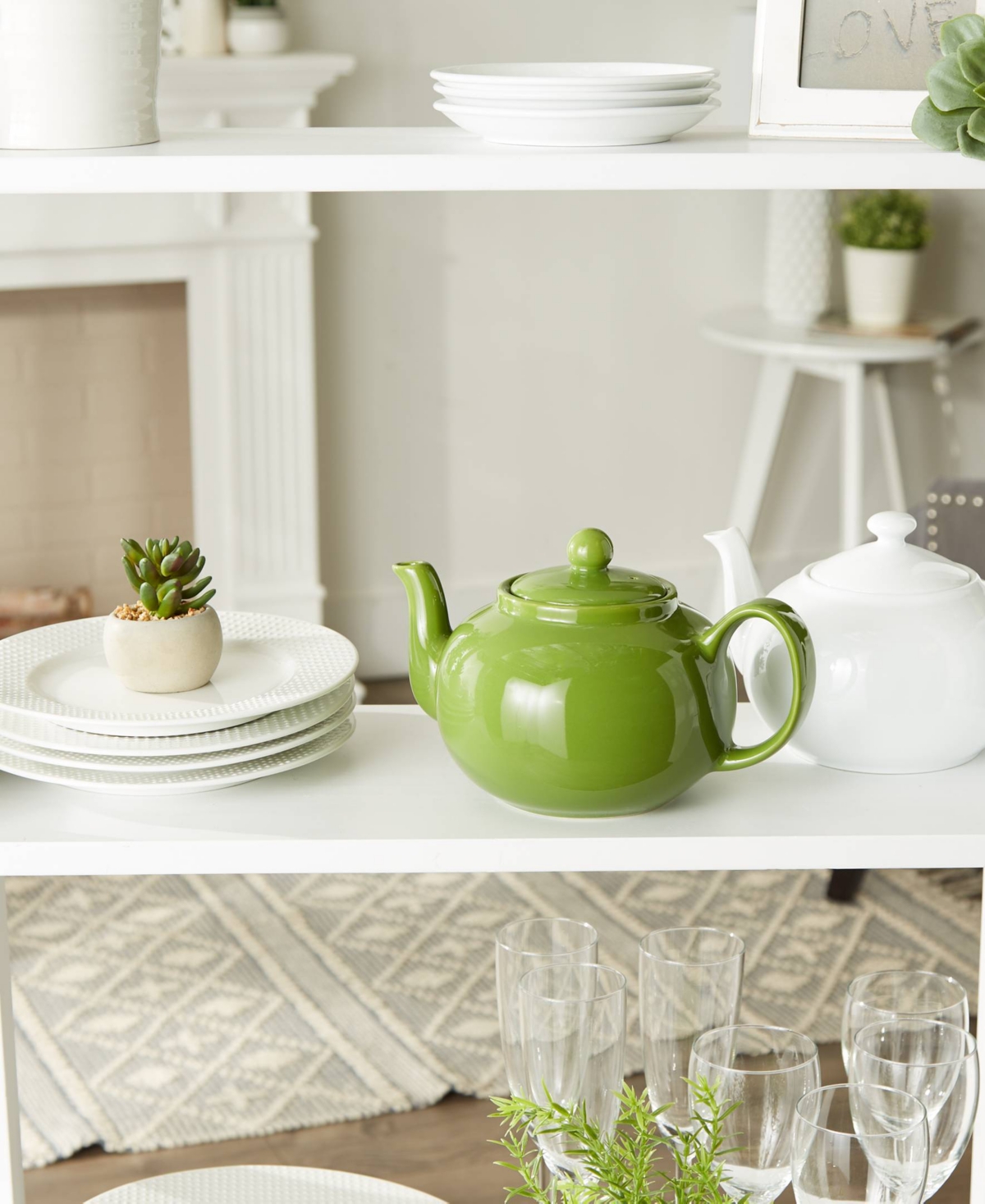 Rsvp International Stoneware 42 Ounce Green Teapot In Green