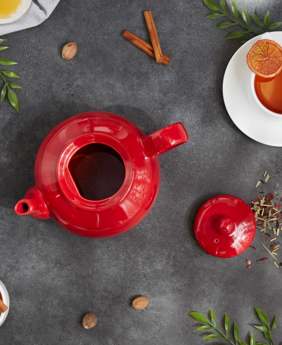 Rsvp International Stoneware 42 Ounce Red Teapot In Red