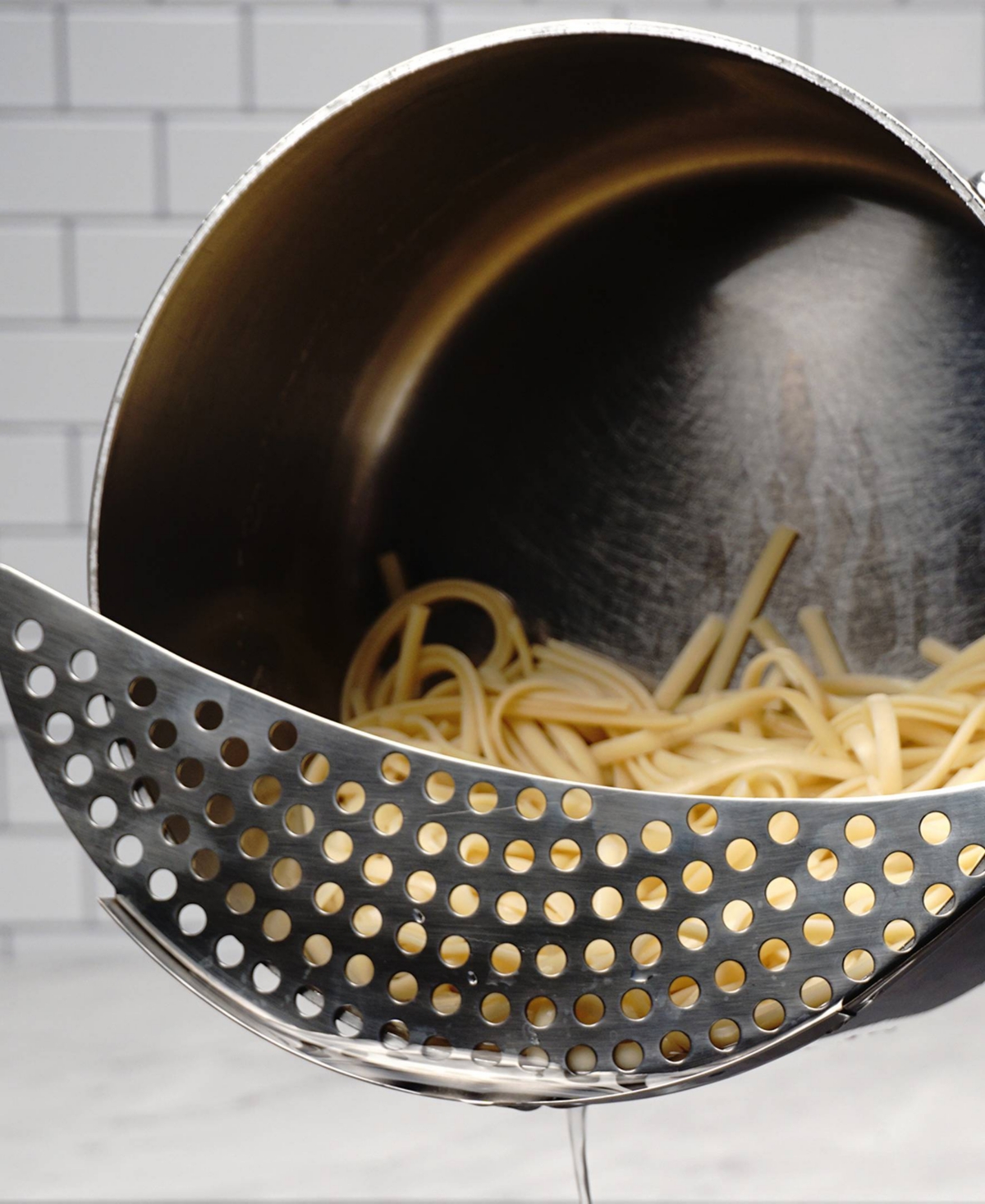 Rsvp International Endurance Stainless Steel 15"x3" Pierced Crescent Pot Strainer In Gray