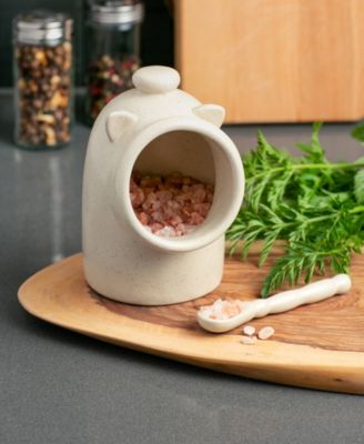 Stoneware 2 Piece 6 Ounce Matte Oat Salt Pig and Spoon Set