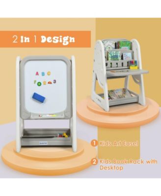 2-in-1 Kids Easel Desk Chair Set Book Rack Adjustable Art Painting Board