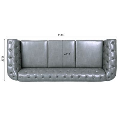 84.65" Rolled Arm Chesterfield 3-Seater Sofa