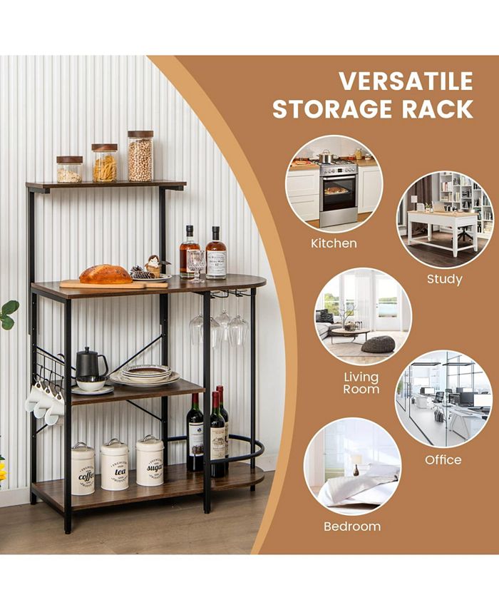 SUGIFT 4-Tier Kitchen Bakers Rack with 6 S-Hooks and Stemware Racks ...