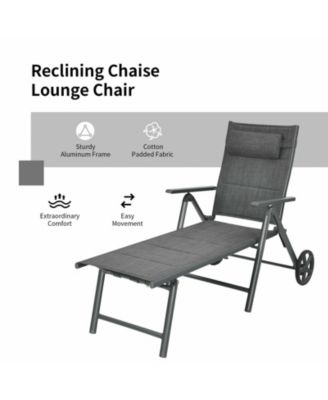 Patio Reclining Chaise Lounge with Adjust Neck Pillow