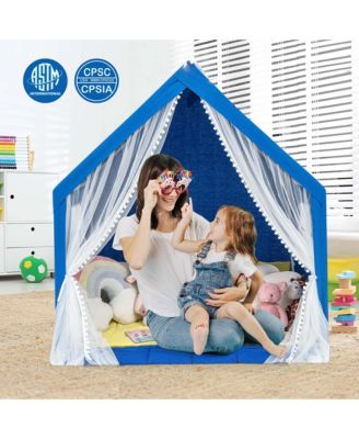 Large Play Tent Kids & Toddlers Playhouse with Washable Cotton Mat, Star Lights