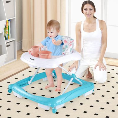 Foldable Baby Walker with 3 Adjustable Heights Comfy Padded Seat Music Tray