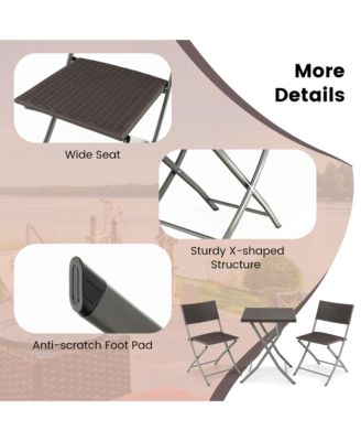 3PCS Patio Folding Rattan Bistro Set Chairs Backrest Table Garden Deck