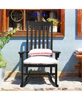 2PCS Wood Rocking Chair Porch Rocker High Back Garden Seat Indoor Outdoor Black