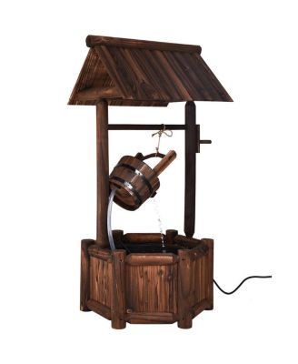 Garden Rustic Wishing Well Water Fountain Wooden Outdoor