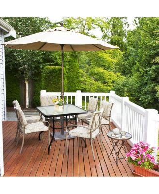 32'' Patio Square Table Tempered Glass Steel Frame Outdoor Pool Yard Garden