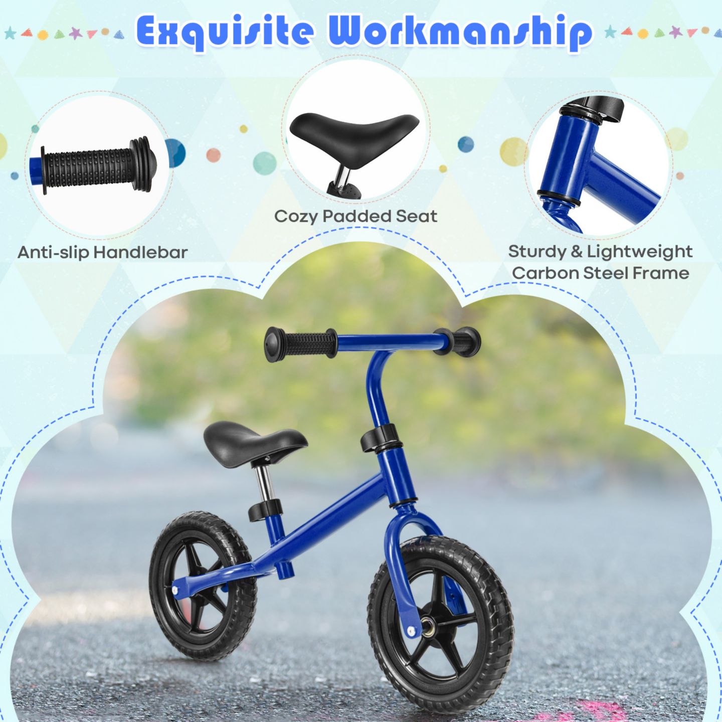 Детская игрушка Costway Kids' Lightweight No-Pedal Adjustable Balance Bike, 55 lb. Weight Capacity, от 2 лет, цвет: Синий — фото 8