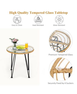 3PCS Patio Rattan Bistro Furniture Set Cushioned Chair Table