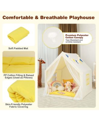 Large Play Tent Kids & Toddlers Playhouse with Washable Cotton Mat, Star Lights