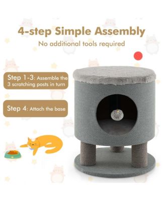 3-IN-1 Cat Condo Stool Kitty Bed with Scratching Posts & Plush Ball Toy