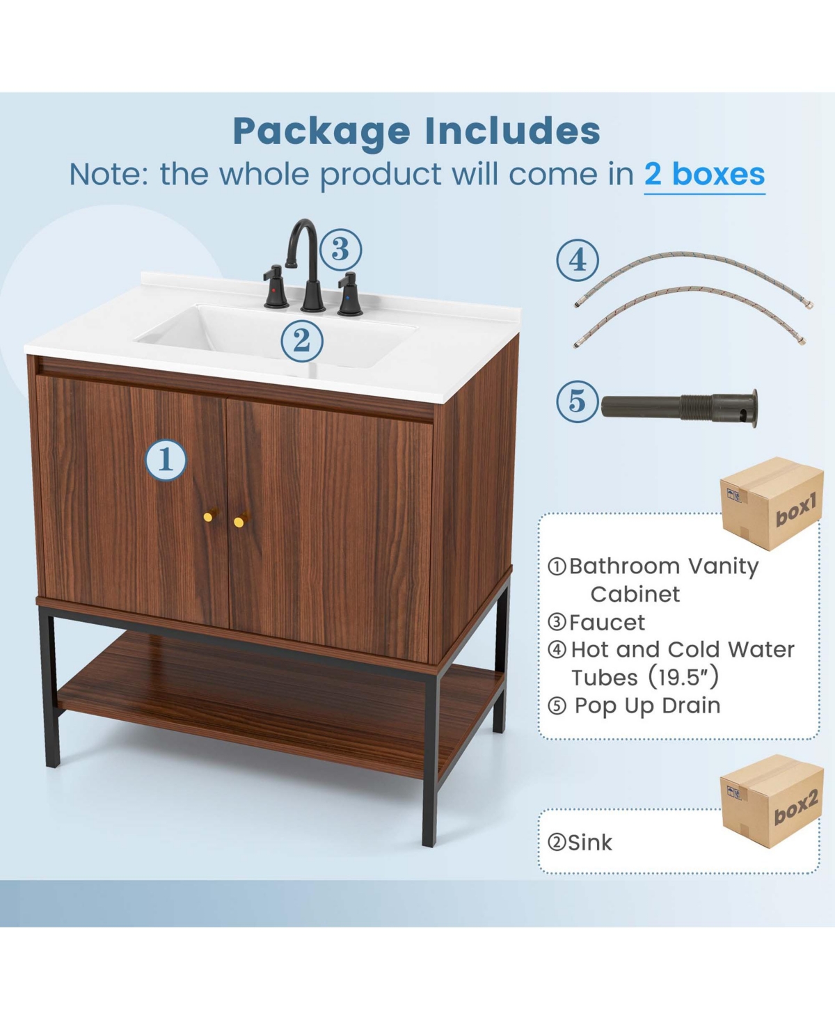 Costway Bathroom Vanity Sink Combo Wooden Bathroom Storage Cabinet with Doors