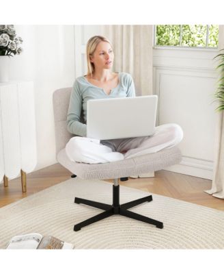 Cross Legged Office Chair Armless Office Desk Chair with Imitation Lamb Fleece
