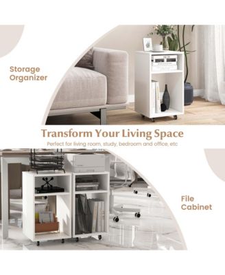 Mobile File Cabinet Wooden Printer Stand Vertical Storage Organizer Home Office