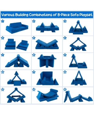 6 PCS Kids Play Sofa Set Modular Convertible Foam Folding Couch Toddler Playset