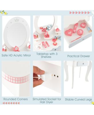 Kids Vanity Set Makeup Table & Chair Sweet Accessories Included Storage Drawer