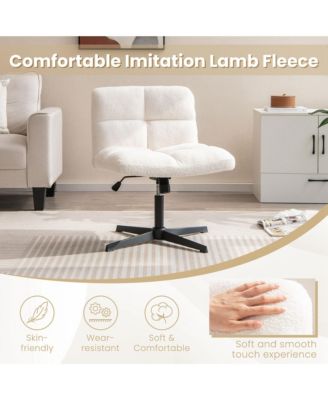 Cross Legged Office Chair Armless Office Desk Chair with Imitation Lamb Fleece