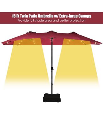 15Ft Patio Double-Sided Solar LED Market Umbrella Crank Base