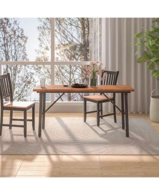 Patio Folding Picnic Table Acacia Wood Dining Table w/ Metal Frame