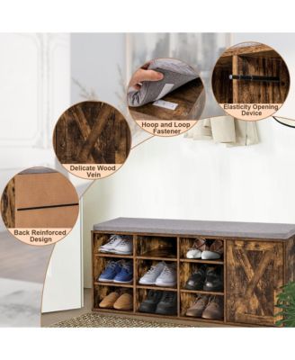 Shoe Bench w/Padded Cushion 9-cube Adjustable Storage Shoe Rack