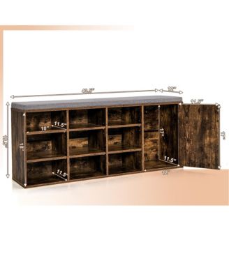 Shoe Bench w/Padded Cushion 9-cube Adjustable Storage Shoe Rack