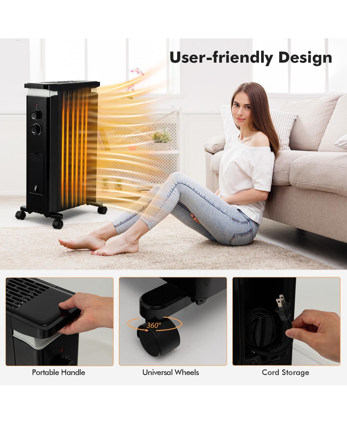 Costway 1500W Oil Filled Radiator Heater Electric Space Heater