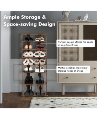 Patented 7-Tier Double Rows Shoe Rack Vertical Wooden Shoe Storage Organizer Rustic